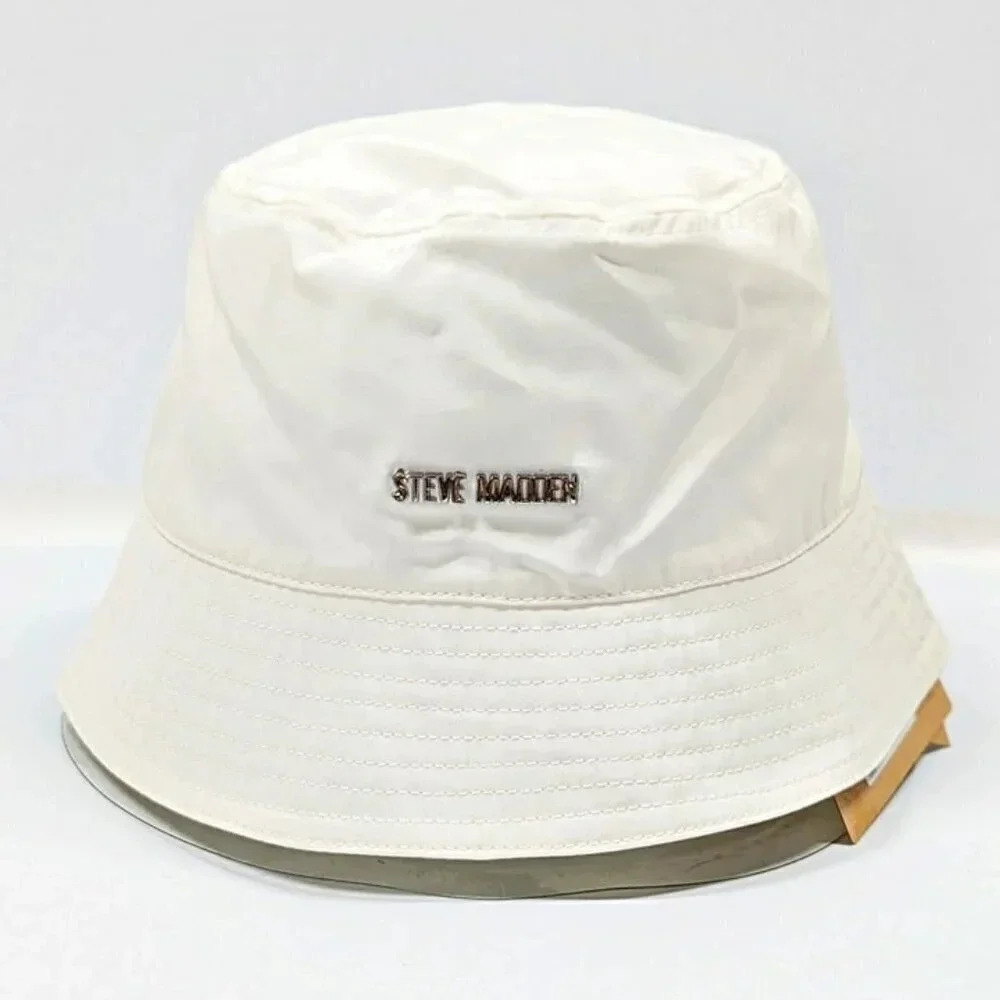 Steve Madden Women's Satin Lined Nylon Bucket Hat White O/S (MSRP $36)
